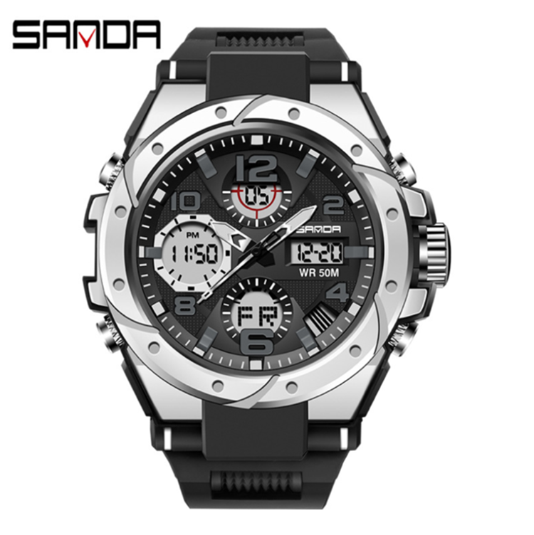 SANDA 6008 G Model Males’s Sport Watch – LED Digital Quartz Twin Show Waterproof Wristwatch