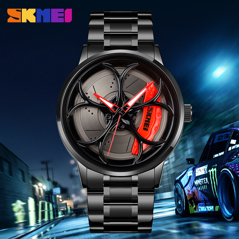 Skmei 1990 Fashionable Black Stainless Metal Males's Watch with 3ATM Waterproof and Rotating Dial